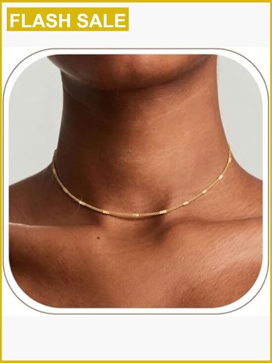 Jewelry - 14K Gold Plated Dainty Choker Necklace Simple Trendy Layered Charm Chain Jewelry